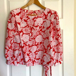 Amy-Deb 2-piece blouse and skirt, red, floral